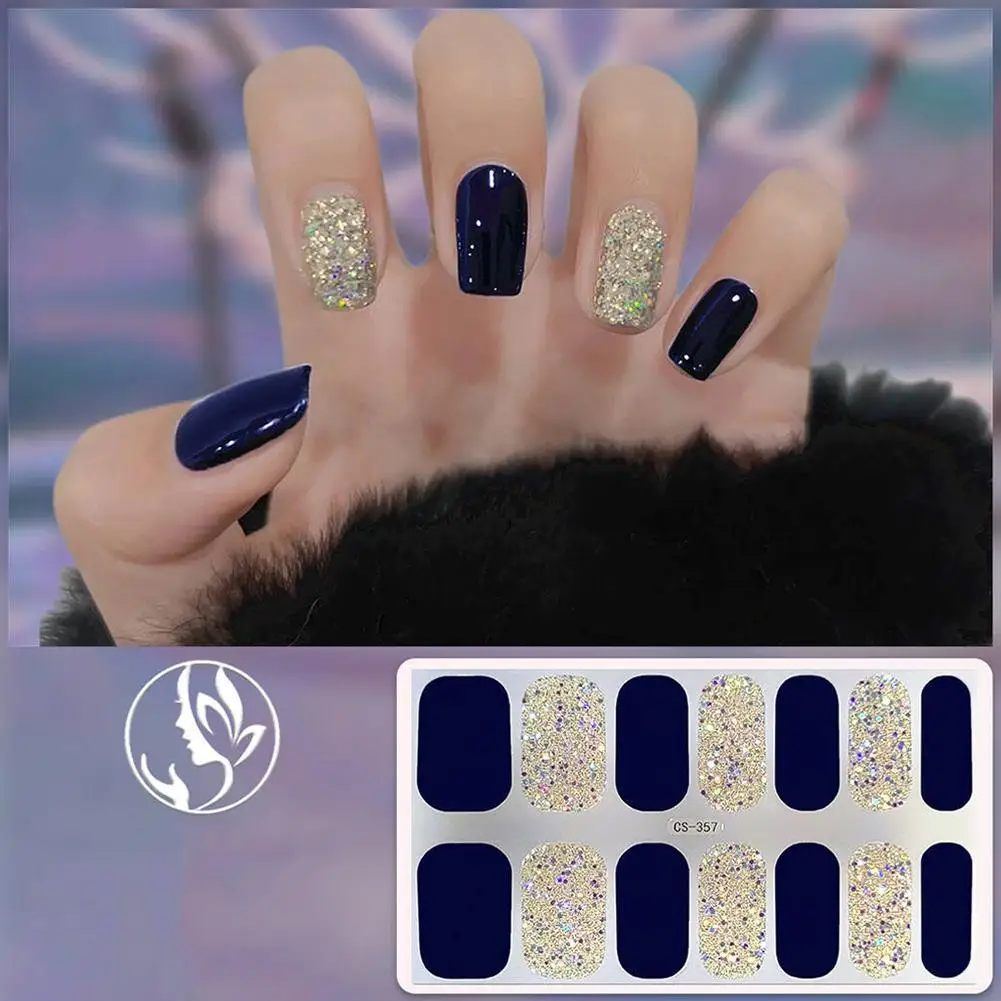 3D Glitter Foil Semi-Cured Nail Art Stickers French Manicure Slider Decal UV Gel Paste Waterproof Nail Sticker Decoration