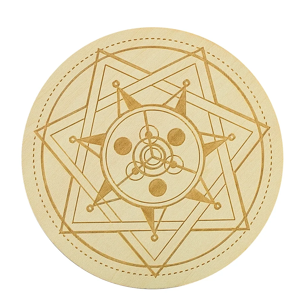 Plateau de jeu de table hexagramme en bois rond Anti-brûlure sous-verre cristal Base d'affichage gravée au Laser tableaux d'affichage de Divination 11cm