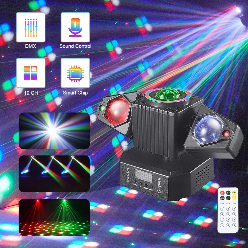 

50W Mini Beam 2-Arm DJ Mobile Head Disco Party Remote LED Moving Head Light DMX512 Magic Ball Rotating Club Stage Effect Light