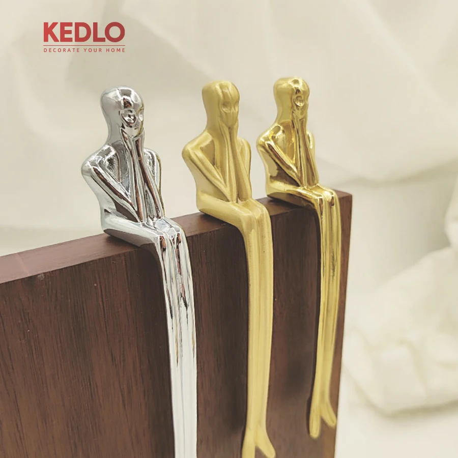 KEDLO Kreativer Massiver Messing-Griff im Denker-Design für Küchenschränke, Goldener Schubladengriff, Silberner Griff – Detail 7