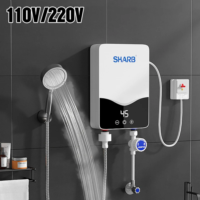 110V/220V Electric Hot Water Heater 5500W Instant Tankless Water Heater Bathroom Shower Multi-purpose Household Hot-Water Heater