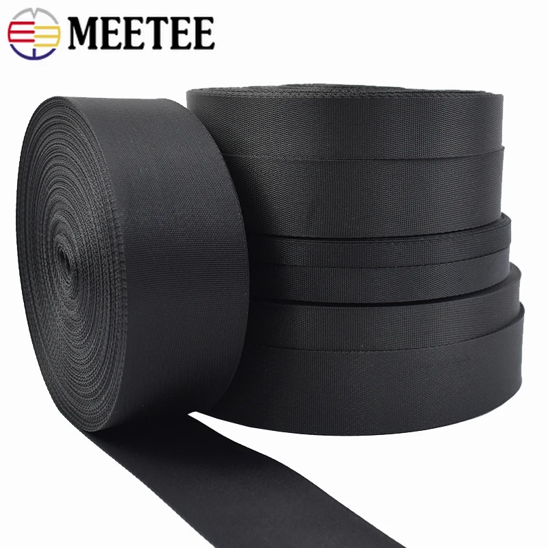 8M Meetee 10-50mm Black Nylon Webbing Tape Bag Strap Backpack Band Safety Belt Ribbon Garment Pet Collar DIY Sewing Accessories