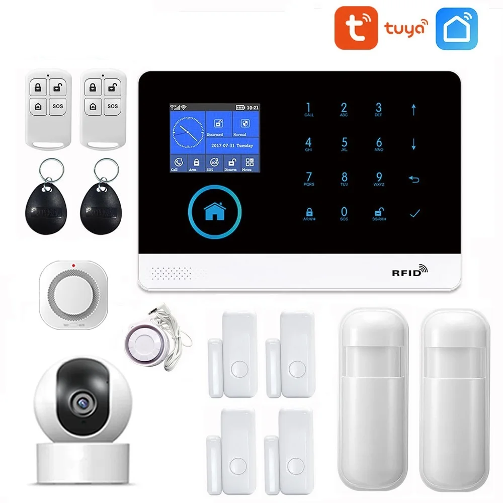 Go PG-103-sistema de alarma de seguridad para el hogar, intercomunicador con Wifi, GSM, Control remoto, Autodial, 433MHz, detectores, IOS, Android, aplicación Tuya