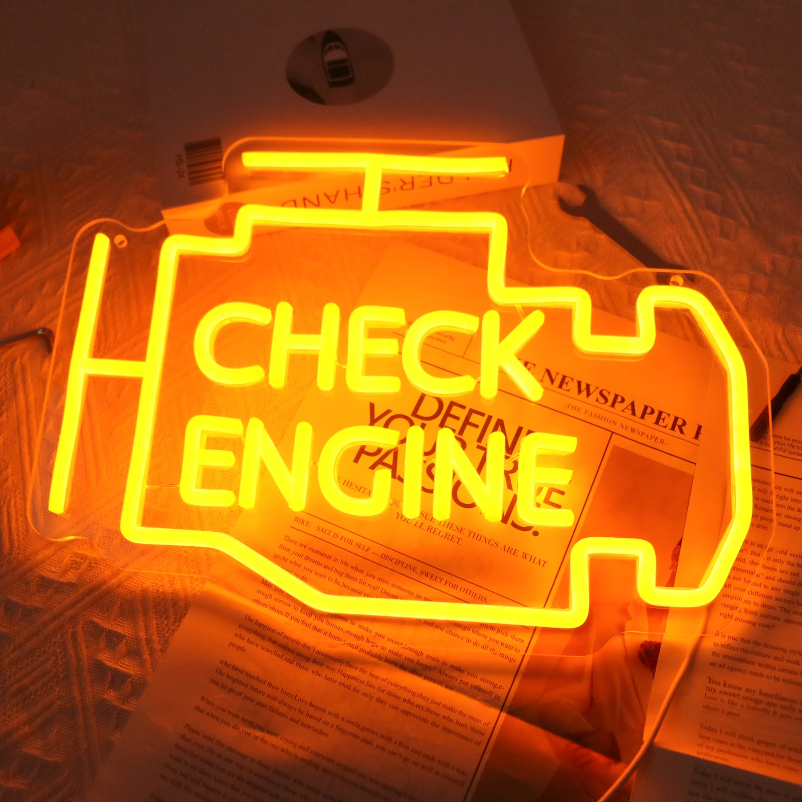 Imagem -06 - Uponray-neon Check Engine Sinal Luz Led Auto Sala Garagem Reparação Loja Wall Decor Bar Festa Luminosa Lâmpada Usb Power