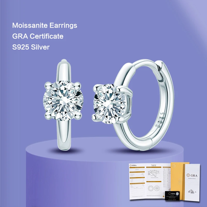 

Minimalist Designed Moissanite Diamond 0.5-1.0 Carat Hoop Earrings for Women, 18K White Gold Earring As Perfect Gift To Girlfrie