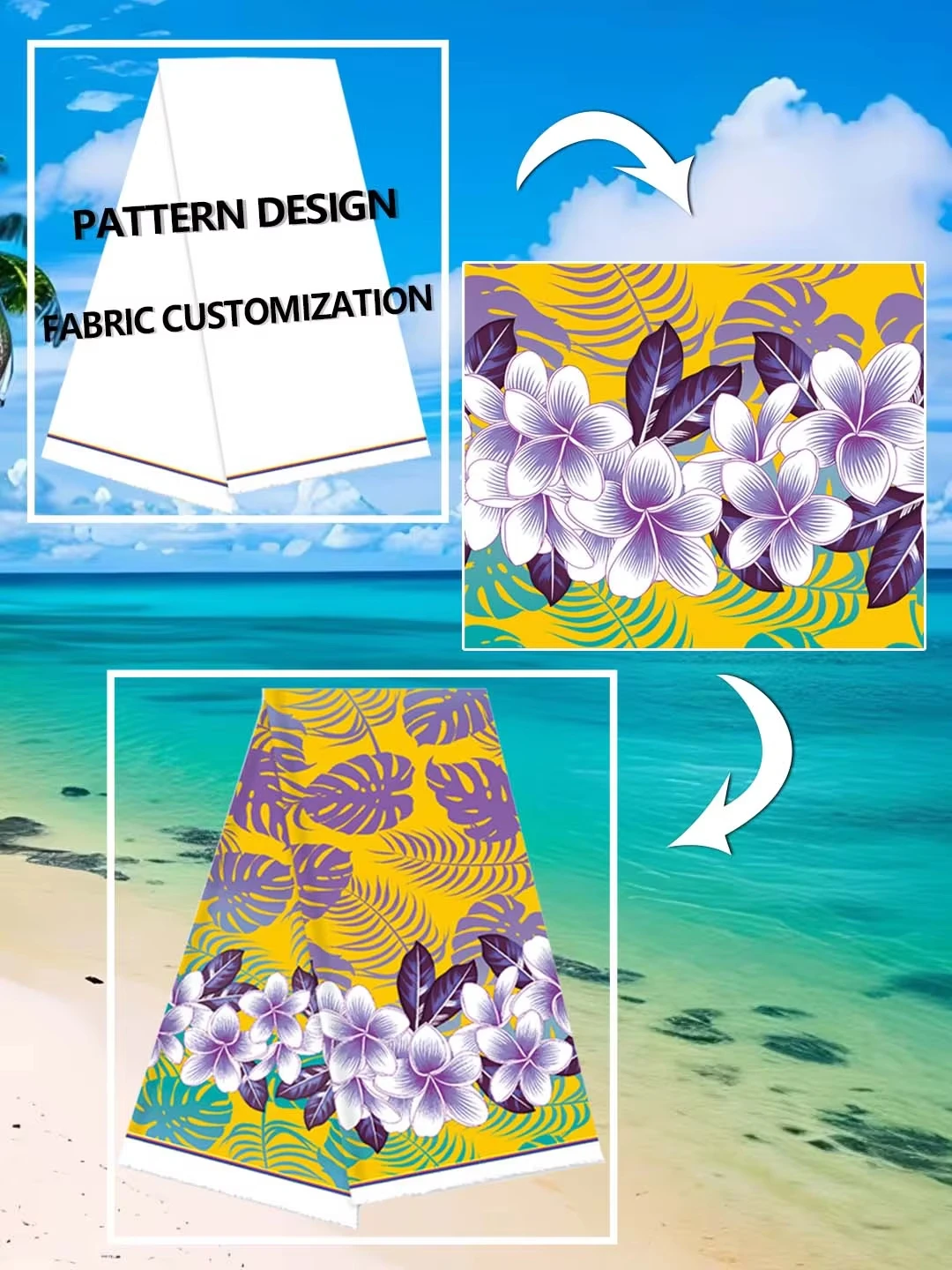 Tkanina poliestrowa Henry Textile z nadrukiem w stylu tribalnym z motywem frangipani, idealna na sarongi i sukienki mumu