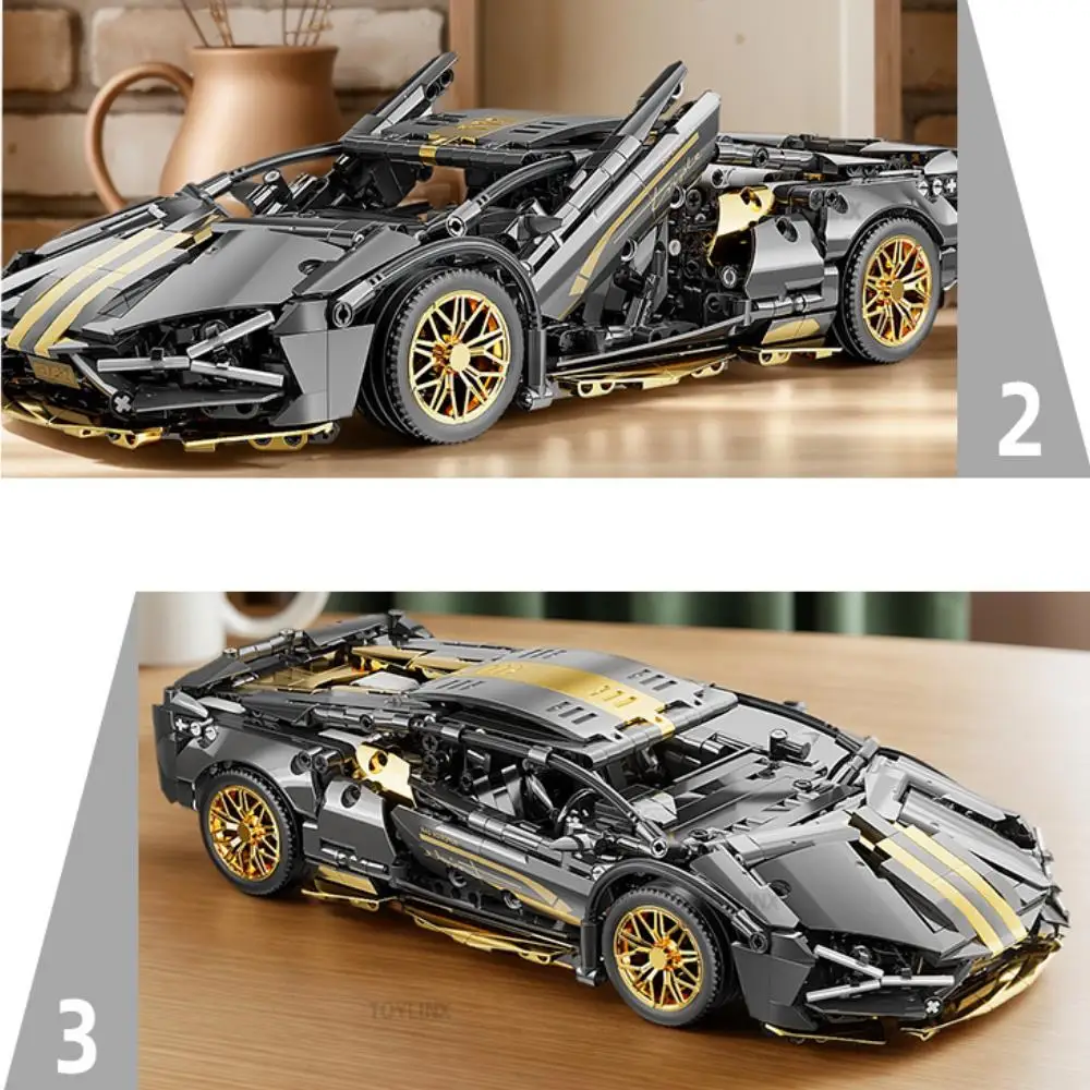 

MINISO 1:14 Scale Black Gold Supercar Building Block set Kit 931pcs Technical Mechanical ABS Bricks Sports DIY Car
