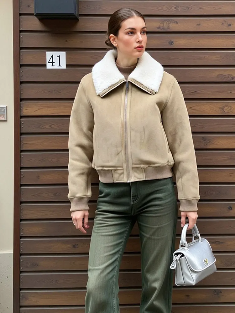 

HH Autumn Winter Women Thick Warm Coat Turn-Down Collar Long Sleeve Zipper Jacket Casual Solid Office Lady Chic Outerwear