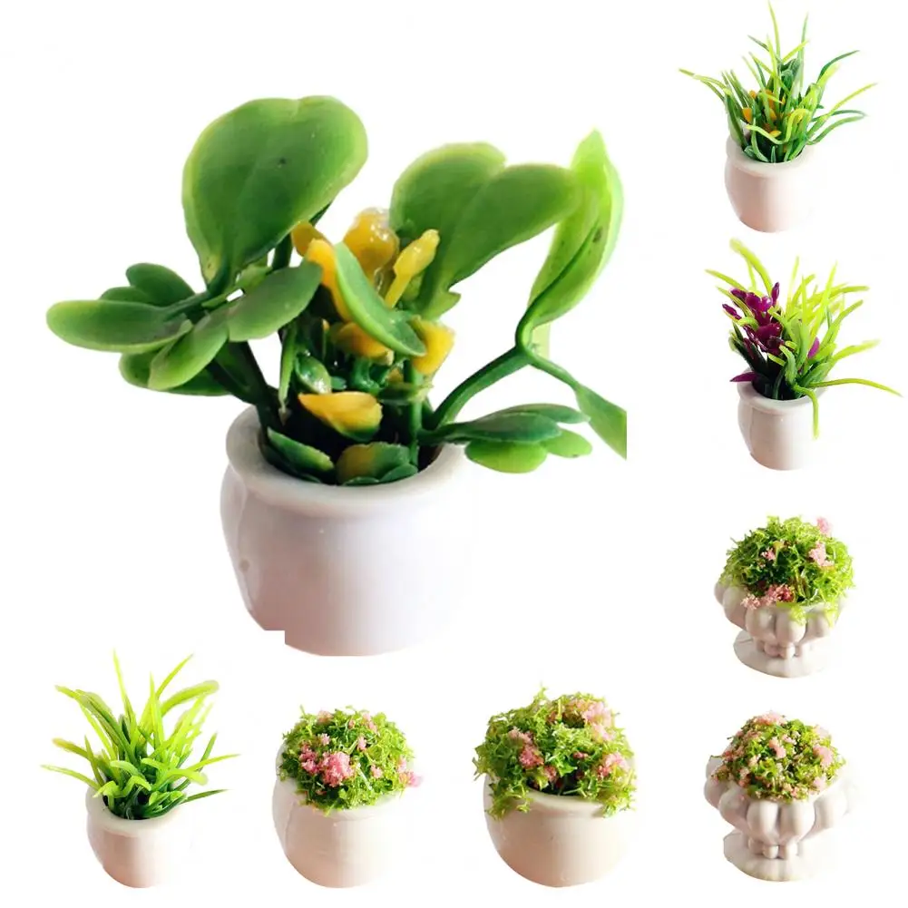 Mini Plant Model 1/12 Scale Doll Houses Plants Micro Plastic Pots for Doll Houses Accessories Fairy Garden Miniature Craft Gifts