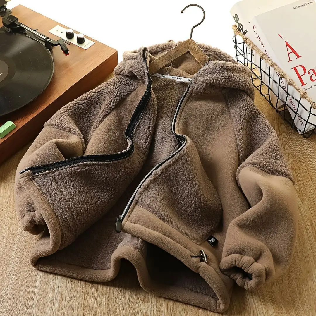 Boys Fleece CoatChildren's Thickened Jacket  Winter Warm Outerwear Autumn Kids Hooded Cotton Clothing 4-14 Years Old
