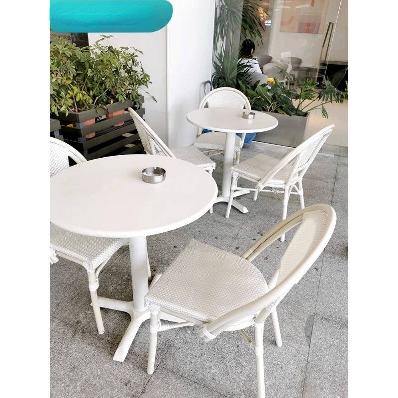 Customized outdoor ,white milk tea shop, catering pendulum ins online celebrity leisure waterproof outdoor balcony rattan chair.