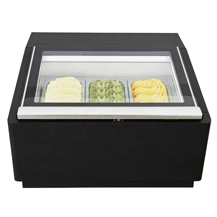 3 Pans Commercial Gelato Freezer Refrigerator Showcase Mini Ice Cream Freezer Display