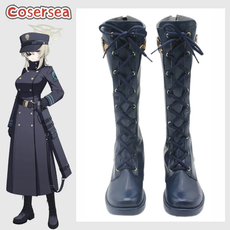 

Cosersea Asagiri Suou Cosplay Shoes Blue Archive Asagiri Suou Halloween Role Play Party Blue PU Leather Flat Heel Cosplay Boot