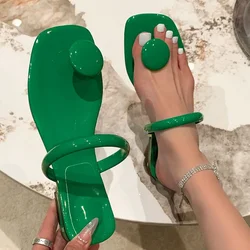 Sandalias de playa de fondo plano para mujer, chanclas de cabeza cuadrada tejidas en línea, zapatillas de ocio que combinan con todo, talla grande, nuevas