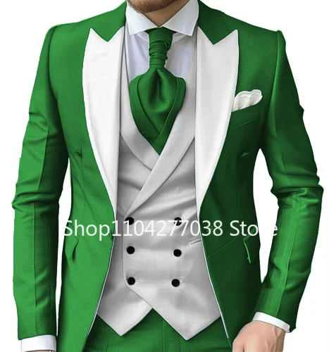 Luxury Men's Suits Peak Lapel Slim Fit Blazers Man 3 Pieces Blazer Vest and Pants Dress Suit for Men Banquet Business