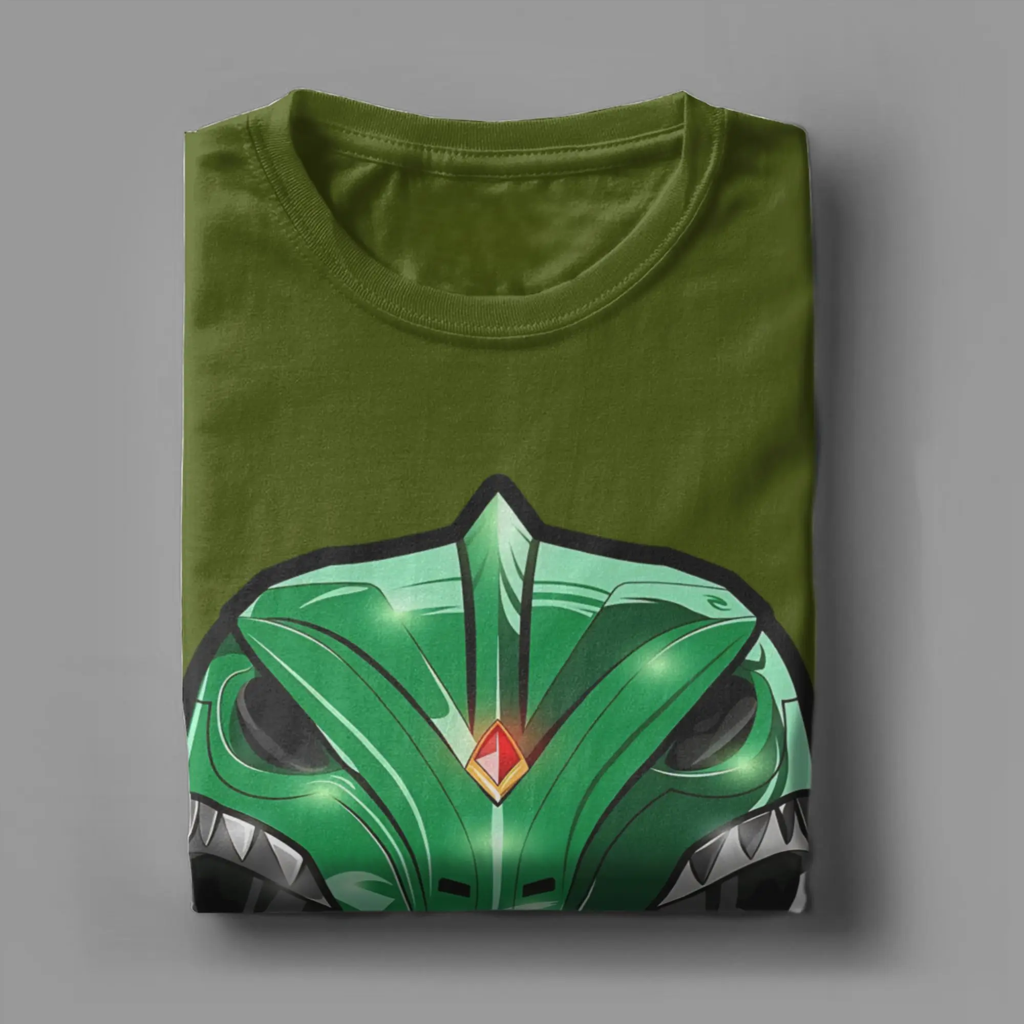 Green helmet Power Rangers  T Shirt Men Women's Pure Cotton Fashion T-Shirts Crewneck  Tees Short Sleeve Clothing Plus Size view 5