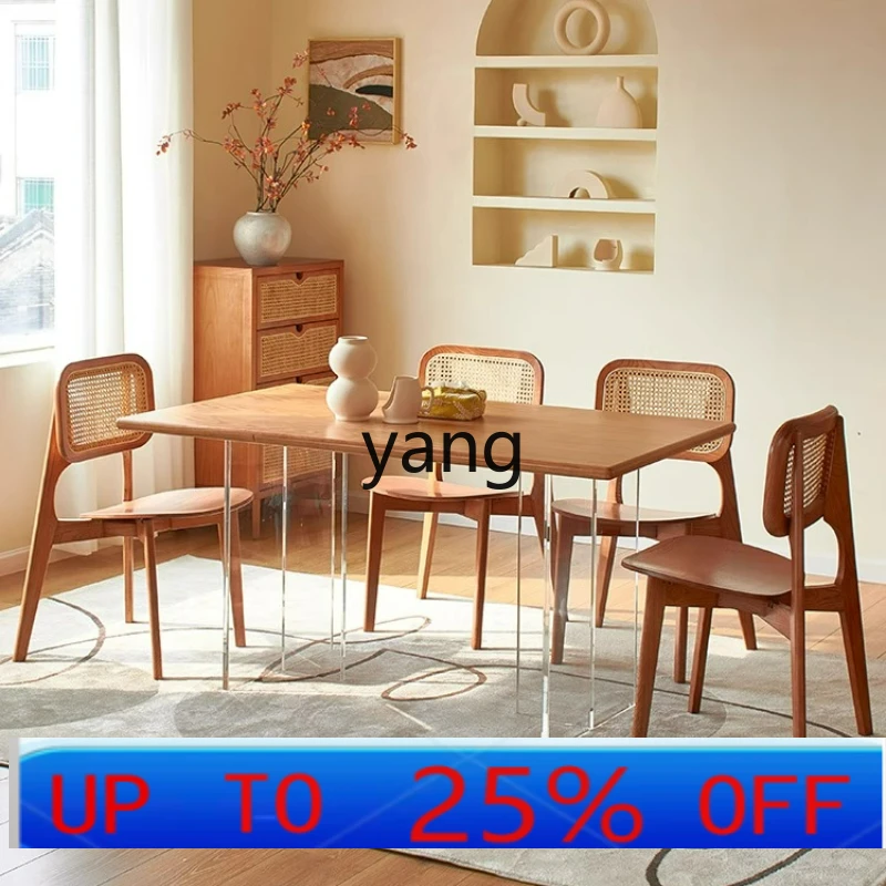 LTT suspended acrylic dining table wabi sandy wind simple ash wood rectangular dining table and chair combination