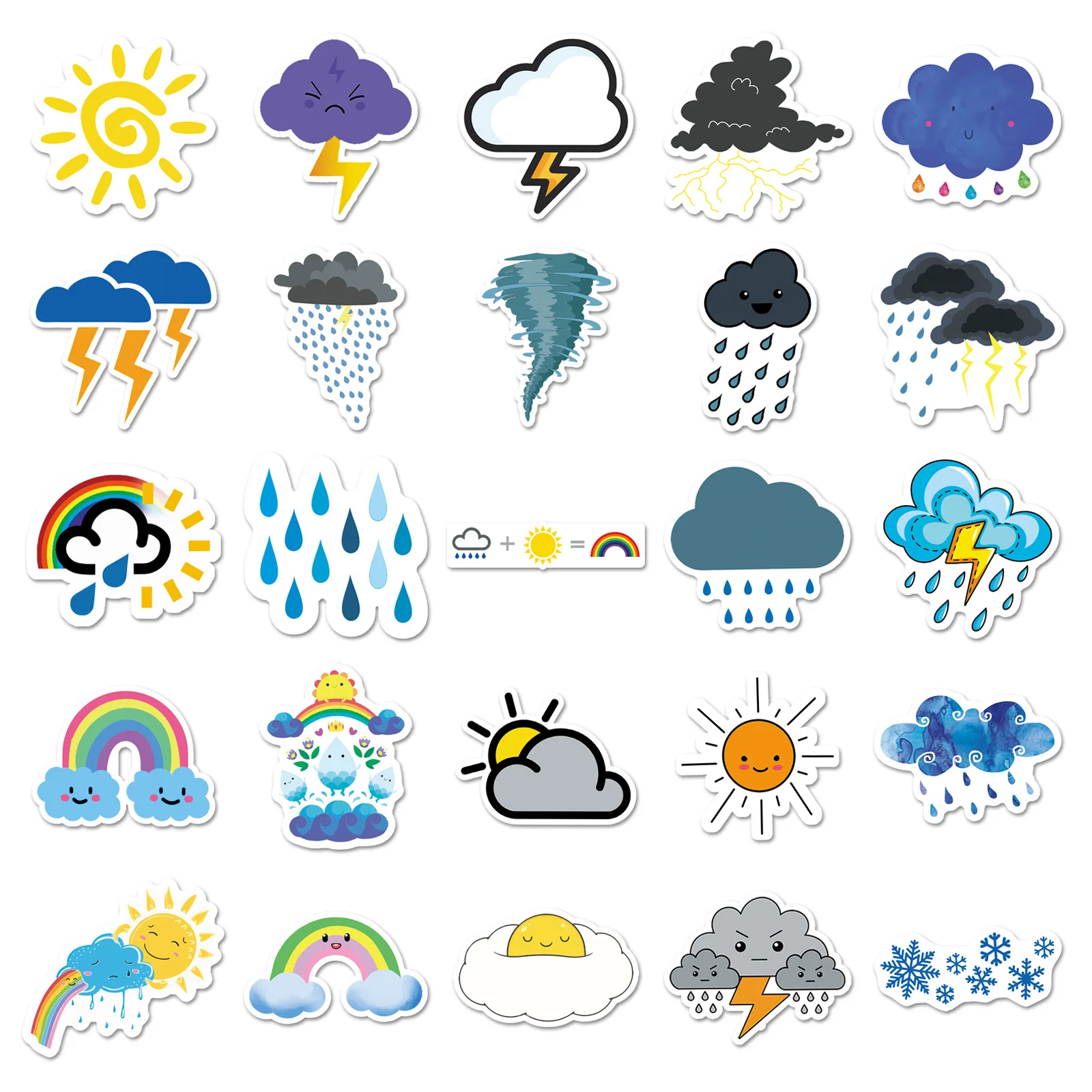 50PCS Cute Cartoon Weather Stickers Sun Cloud Rainbow Waterproof Decals for Scrapbooking Water Bottle Laptop Travel