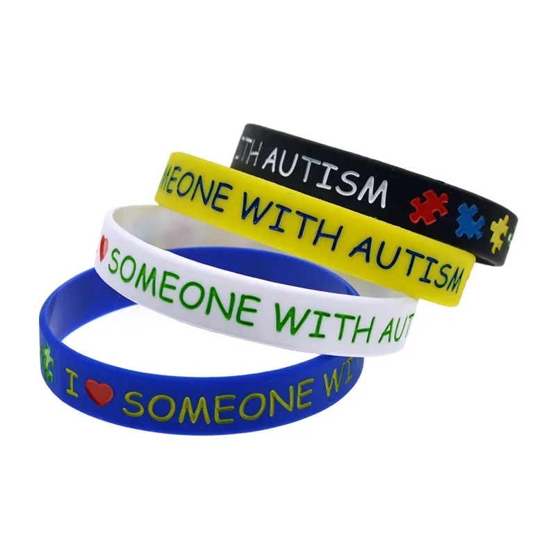 50 Pcs I Love Someone with Autism Silicone Rubber Wristband Multicolour Puzzle Logo 4 Colors