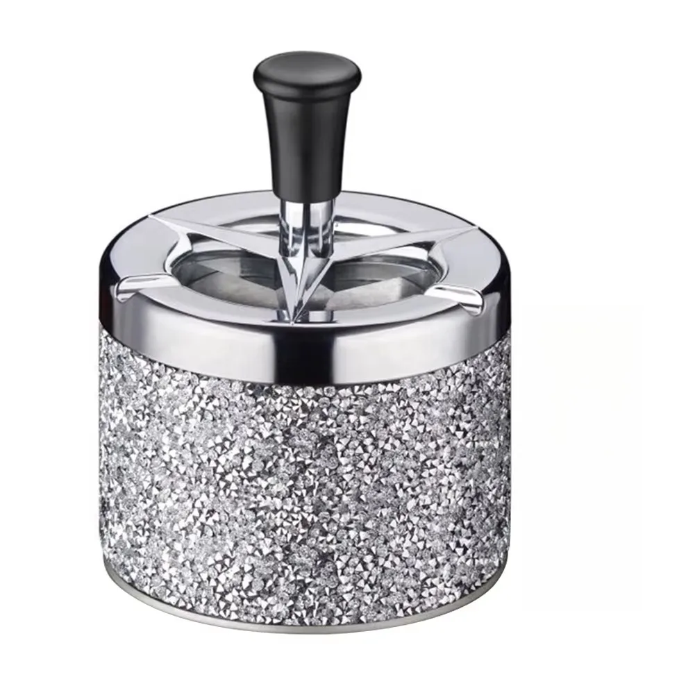 Push Down Ashtray with Lid Spinning Ashtray Windproof Self-Cleaning Ashtray Metal Desktop Ashtray for Cigarette Smoking