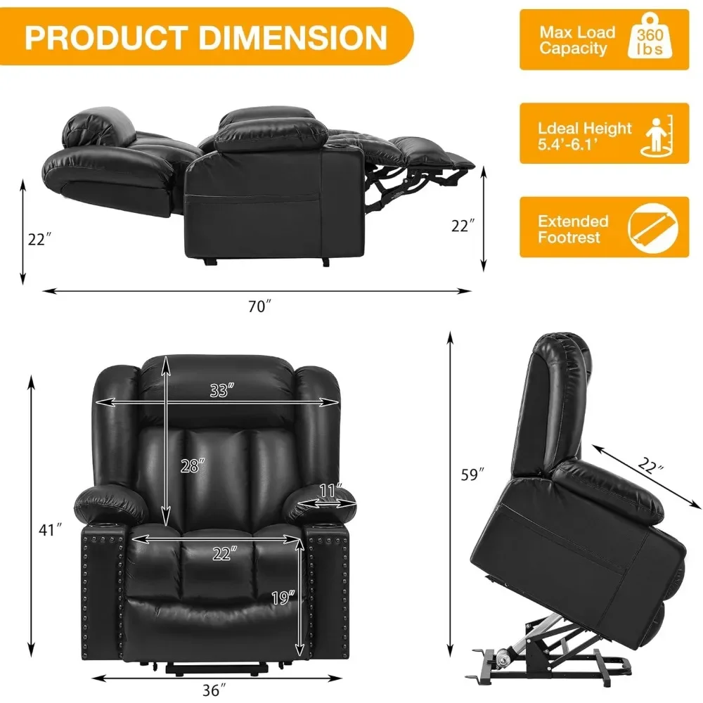 Armchair Infinite Position Lay Flat Lift Chairs for Seniors With Heat and Massage Living Room Armchairs Cup Holder USB Ports