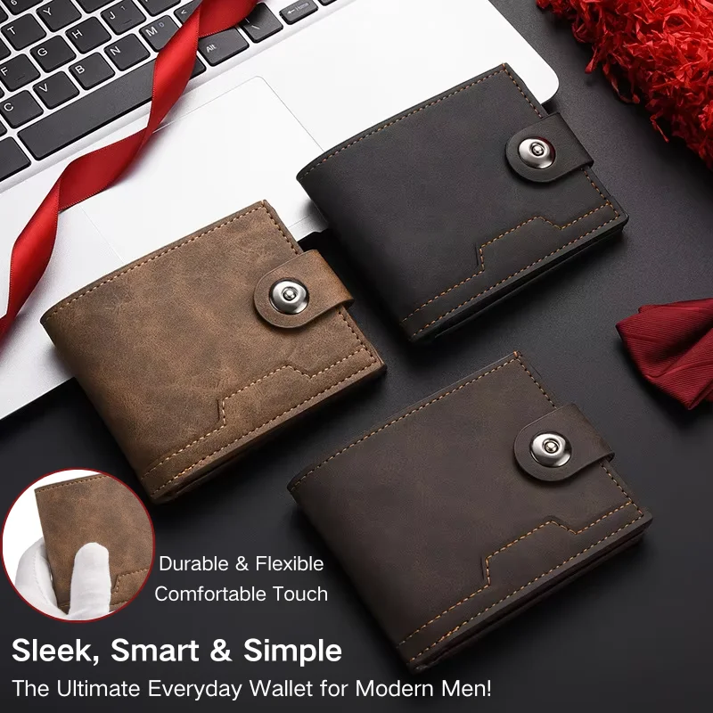 Men's Slim Wallet – Thin PU Leather with Multiple Card Slots, ID Window & Magnetic Snap, Lightweight and Durable