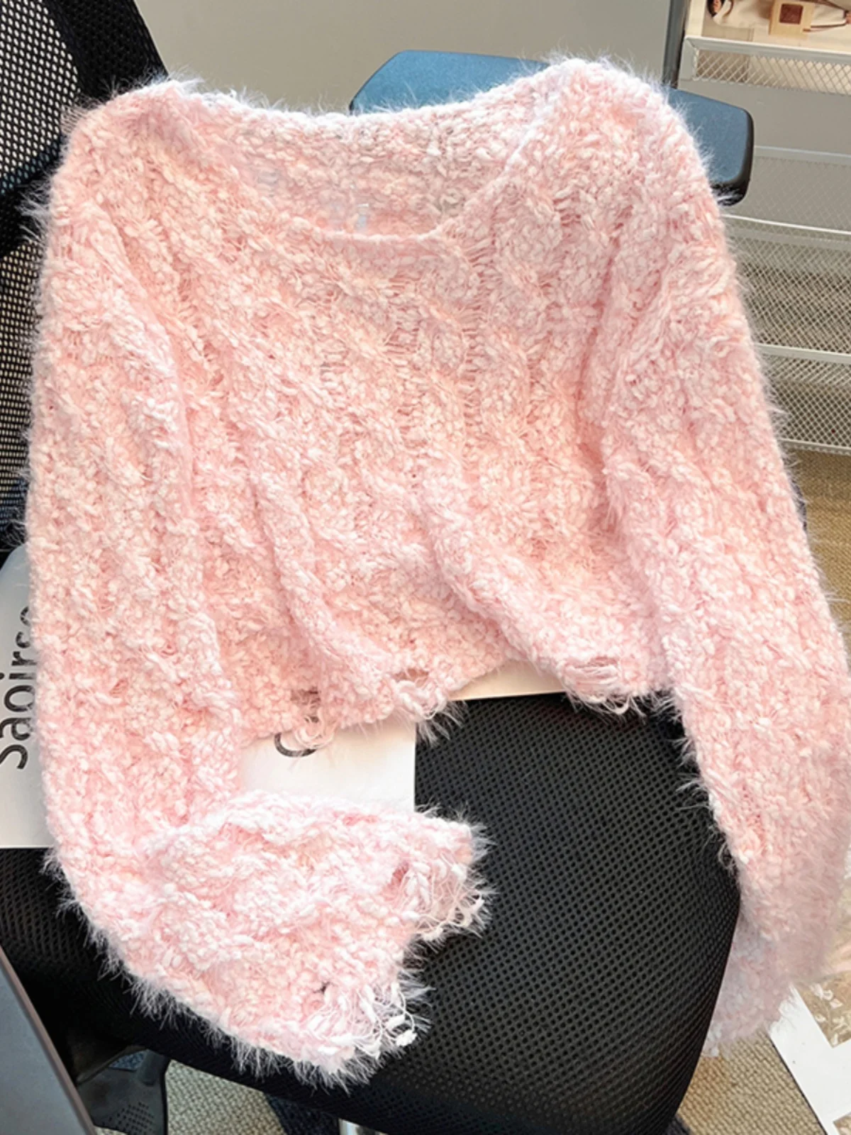 ort مثير oulder Bared محبوك سترة لينة كسول Sle الجولة Ne البلوز فرو منك المرأة الخريف الشتاء الدافئة Faion