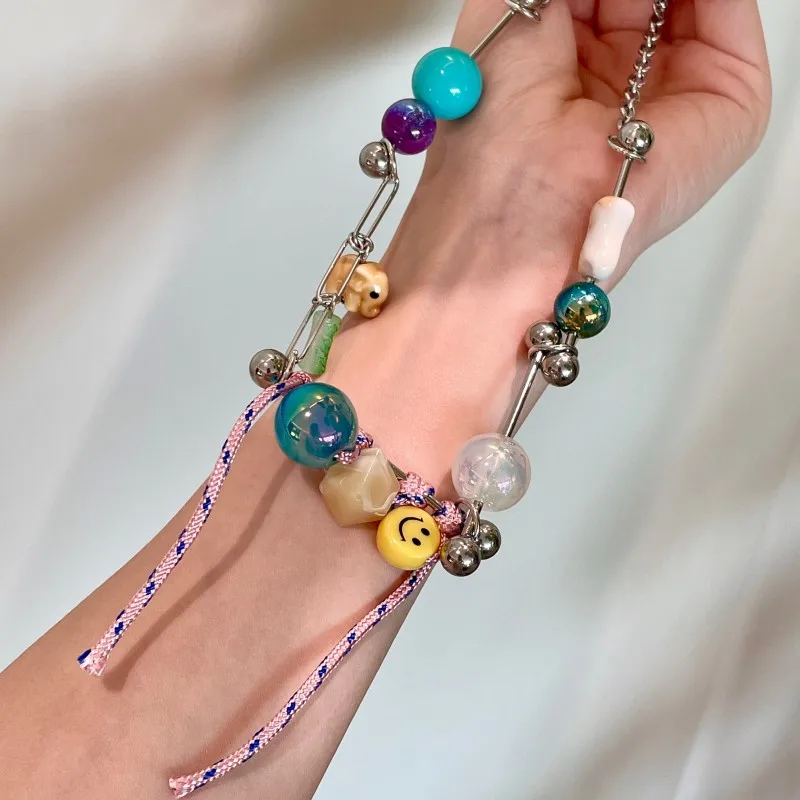 Colored crystal glass beaded smiley face necklace women's handmade knitted sweater chain view 2