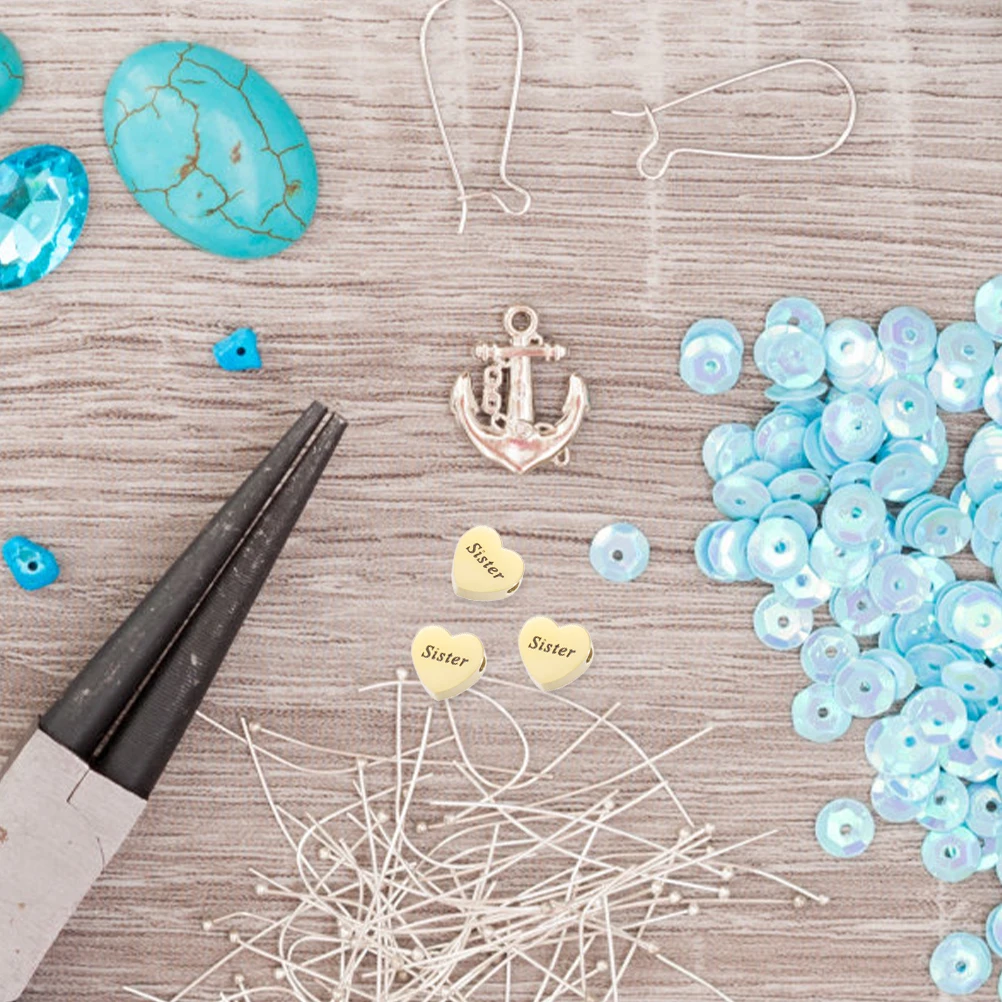 

4pcs Stainless Steel Heart Shaped Beads Durable Wear Resistant DIY Jewelry Making Supplies Bracelet Charms Sister for necklace