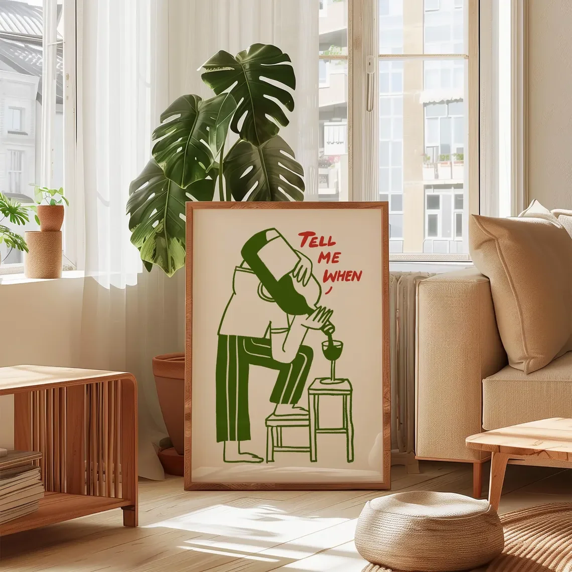 Funny Wine Wall Art, Tell Me When Print, Kitchen Decor, Wine Lover Gift, Retro Bar Cart Print, Dining Room Wall Decor, Vintage C view 4
