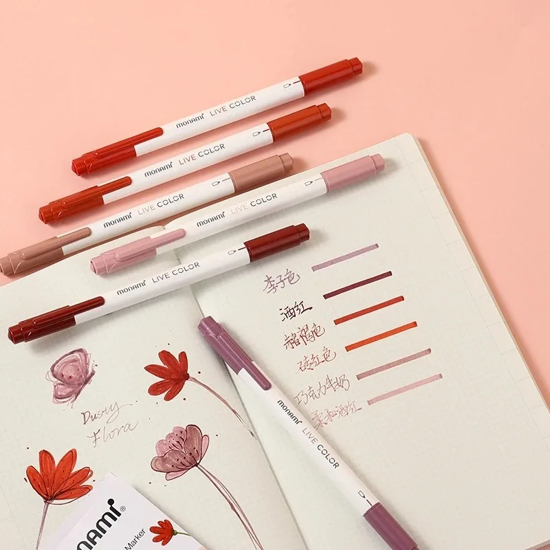 6pcs/Set Watercolor Marker Painting Brush Art Marker Pens Water Based Brush Plus Dual-side Writing Liner for Drawing