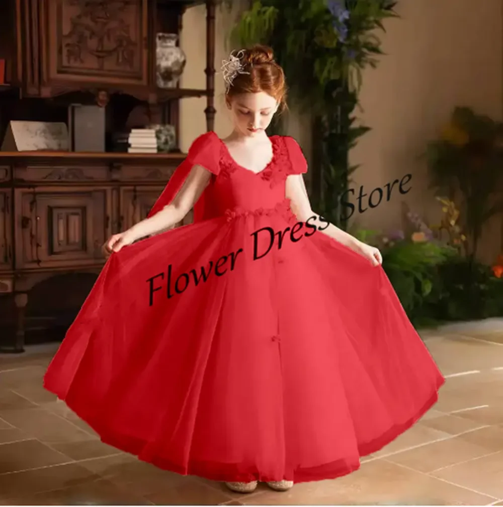 Vestido elegante de hada para niña, vestido de flores con rubor hecho a mano, vestido de princesa rosa con flores para niños, boda, cumpleaños, fiesta de comunión