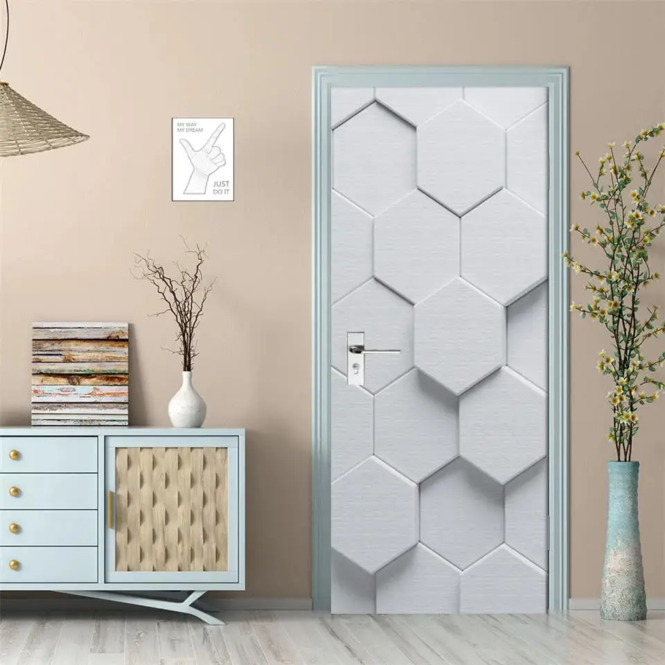 3D Retro Door Stickers PVC Poster Art Wallpaper Home Decoration Apartment Elevator Refrigerator Door Stickers