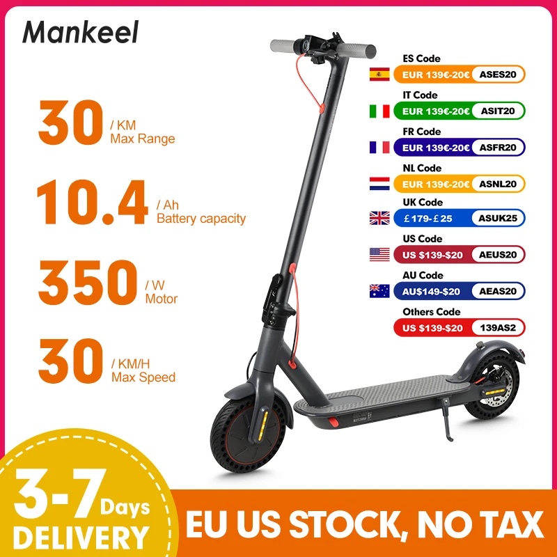 Mankeel MK083 350W Electric Scooter for Adults 36V 10.4AH Max Range 30KM Folding E-scooter Smart Kick Scooter