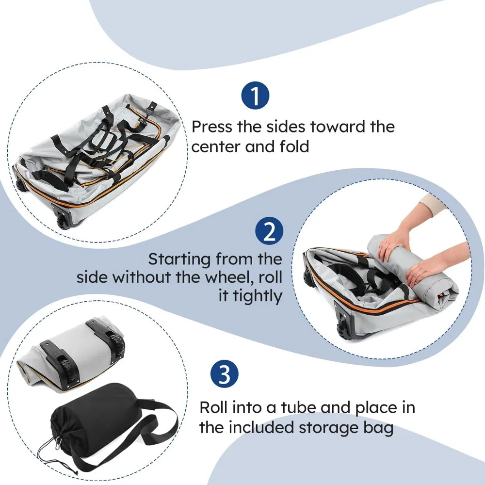 حقيبة دفل دوارة قابلة للتوسيع 110 لتر إلى 140 لتر، 32 جانبًا ناعمة مع عجلتين، 3 حجرات، قابلة للتعديل للسفر