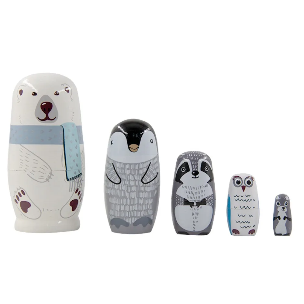 

Hand Paint Russian Nesting Figurines Collection Wooden Matryoshka Cartoon Decorations Handmade Stacking Home Bedroom