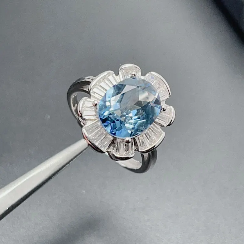 Light Blue Natural Lolite Ring 8mm*10mm 3ct VVS Grade Lolite Silver Ring 925 Silver Gemstone Jewelry with Thick Gold Plating