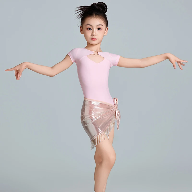 

Fashion Latin Dance Competition Clothes For Girls Latin Dance Costumes Pink Latin Top Laser Tassels Skirt Practice Wear SL12675
