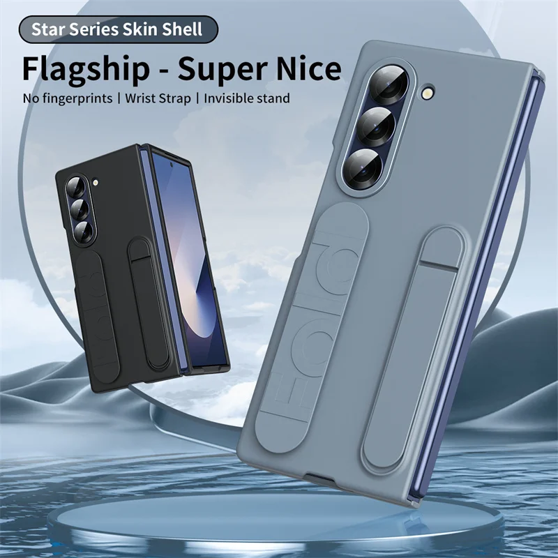 

For Samsung Z Fold 3 4 5 6 5G Case Leather Wristband PC Folding Case for Galaxy Z Fold6 5G Screen Glass Bracket Protective Cover