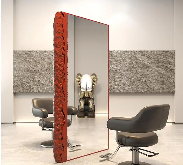 Miroir de Salon de Coiffure Haut de Gamme, Bureau Dédié, Simple et Double Étage, Salon de Coiffure, INS Net, Coupe de Cheveux Rouges