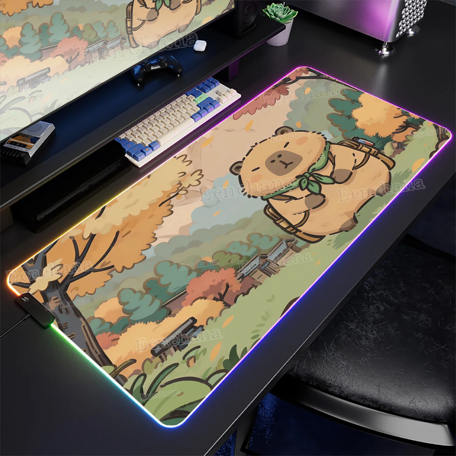 

RGB Cute Capybara Mouse Pad Art Large Gaming Desk Mat Backlight Keyboard Mats Luminous MousePads XXL LED Kawaii Desktop Carpets
