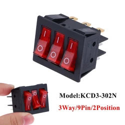 KCD3 Rocker Switch Red Light 3 Way Switch 9 Pin 2 Position ON-OFF/ON-ON 16A/20A 250/125V AC Triple Power Switch