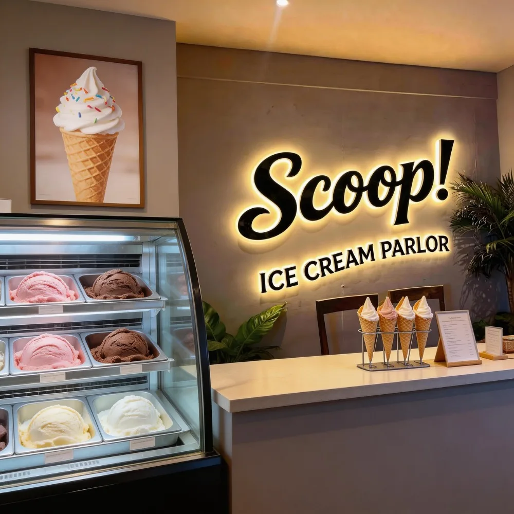 Custom 3D Metal Letter LED Sign Backlit Halo Front Lit Ice Cream Shop Wall Logo for Dessert Store Indoor Outdoor Business Decor