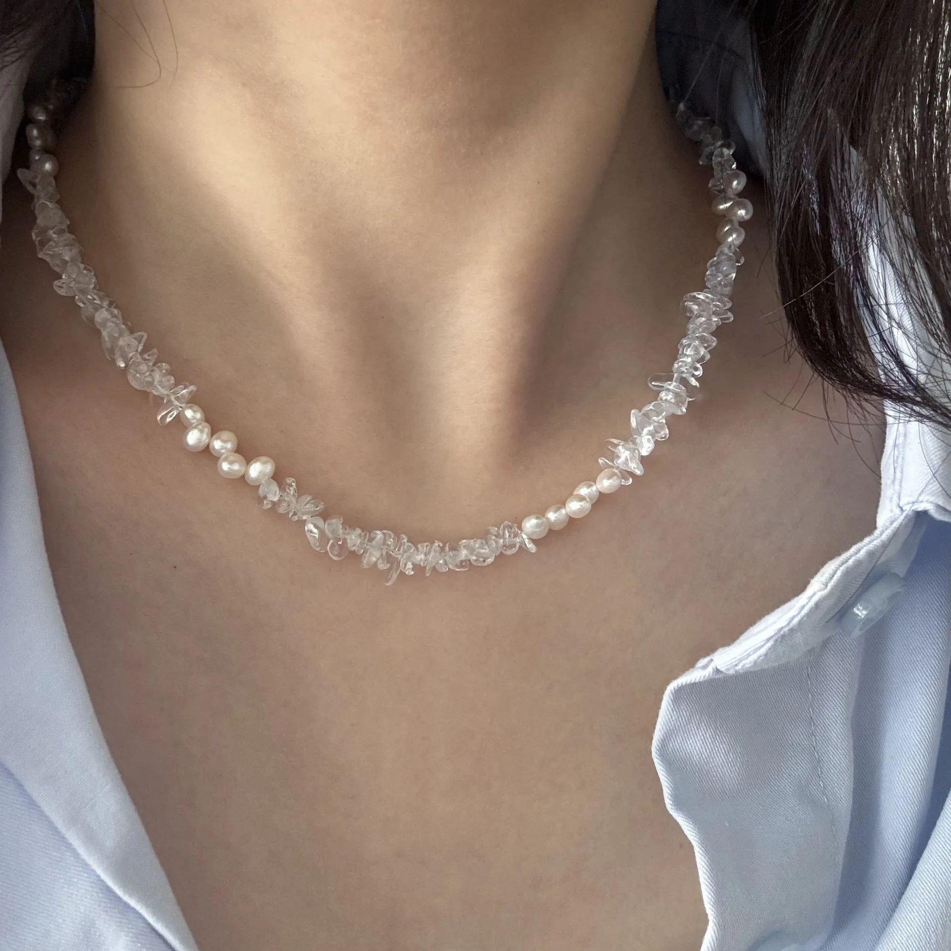 New Arrival Trendy Natural Freshwater Pearl & Crystal 925 Sterling Silver Female Chain Necklace Jewelry Women New Year Gift 2027