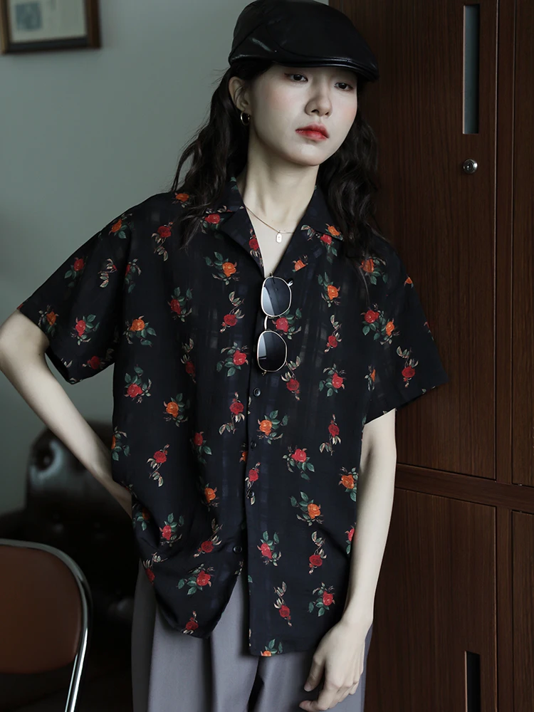Nuovo cinese Sle Rose Print Bla ort Sve da donna estivo leggero in chiffon irt Vintage Hong Kong Sle Top