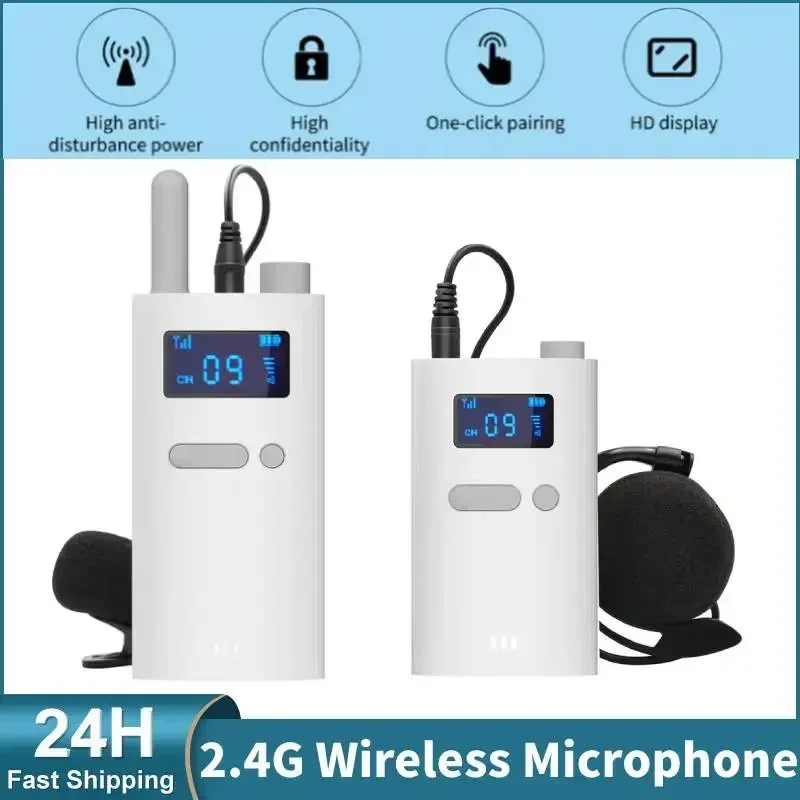 2.4G Headset Mic OLED Screen 1000mAh Teach Microphone Receiver Transmitter Type-C Charging One-way for Office Meeting Tour Guide