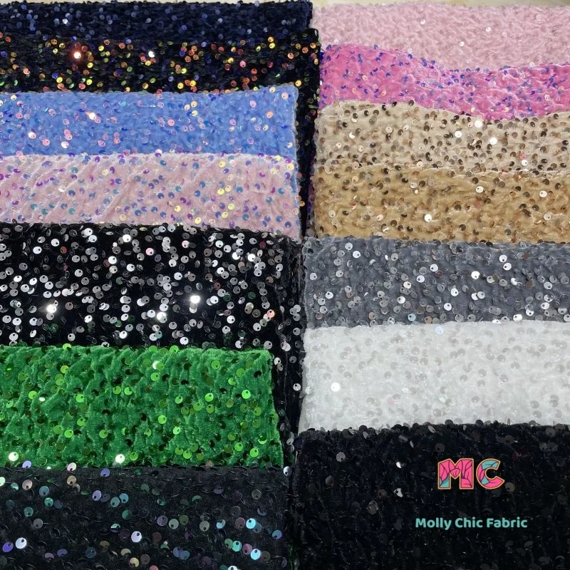 

High quality elastic embroidery color sequin velvet fabric DIY fashion dress cheongsam sewing fabric
