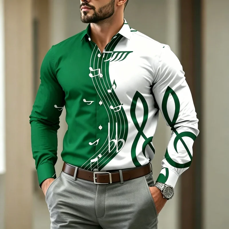 2026 New Men's Shirt Personalized Trendy Cool Note Printed Shirt Daily Casual Business Shirt Color Contrasting Design Top image 5