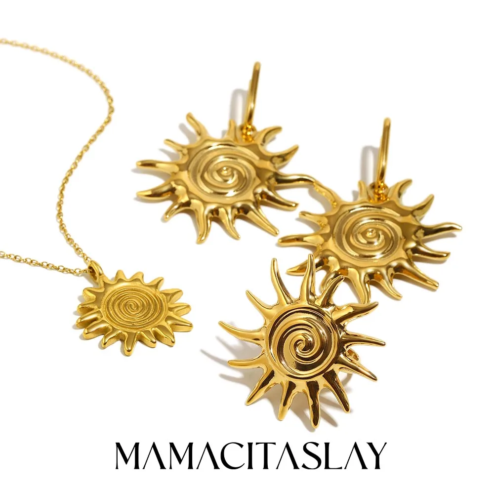 MamacitaSlay 316L Edelstahl Sonnenblume Ohrringe Halskette Ring Party Wasserdichtes Schmuckset Damen Einzigartiges 2025, Zubehör