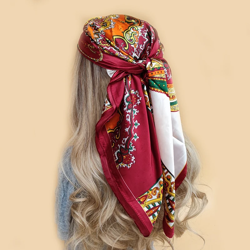 Luxury Brand Scarf Top Women Summer Satin Foulard Bandana Cheveux Soft Neckerchief Hijab Head Scarf Silk For Ladies